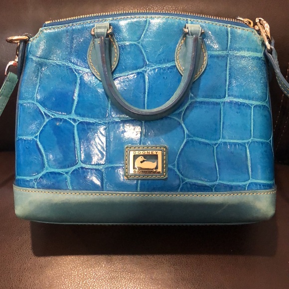 DOONEY BOURKE Electric Blue Croc Embossed Leather Top Handle Crossbody Bag - Picture 16 of 16